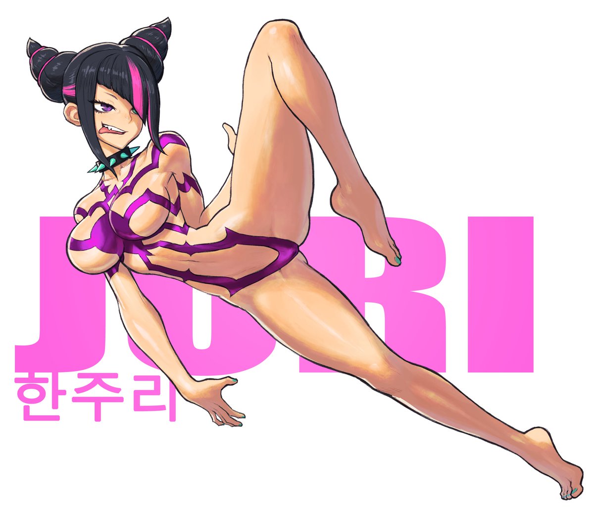 She doesn’t pull punches — or wear much.
#Juri #StreetFighter #ジュリ