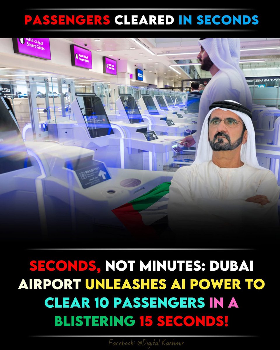 rishabhamresh1's tweet image. Dubai Airport just changed the game! Their smart AI system can now clear 10 passengers in just 15 seconds. The future of travel is faster than ever! ✈️🤖