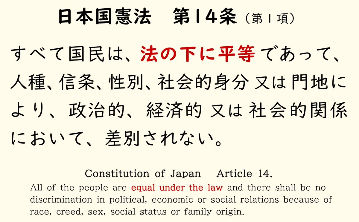 憲法 すべての人の平等を高らかに宣言する憲法14条。戦前は、女性には参政権