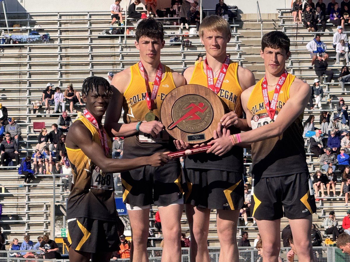 The Colman-Egan boys and girls 4x200 teams had a great day at the 100th running of the Howard Wood Dakota Relays! The girls team of Crystal, Finley, Brynlee, and Jolie, not only won the race, but they set a new meet record with a time of 1:46.65! The boys
