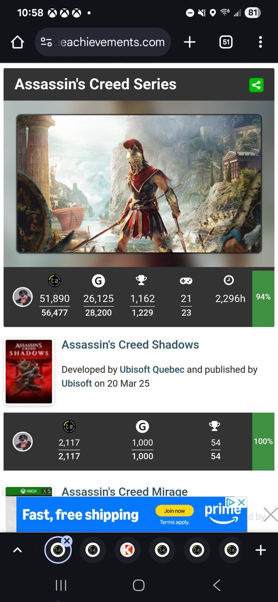 Humble brag of the night. I finished Shadows tonight. Well not really I don't have all the side missions done lol but I finished the achievements and now I'm at 186 on trueachievements leaderboard for the series.