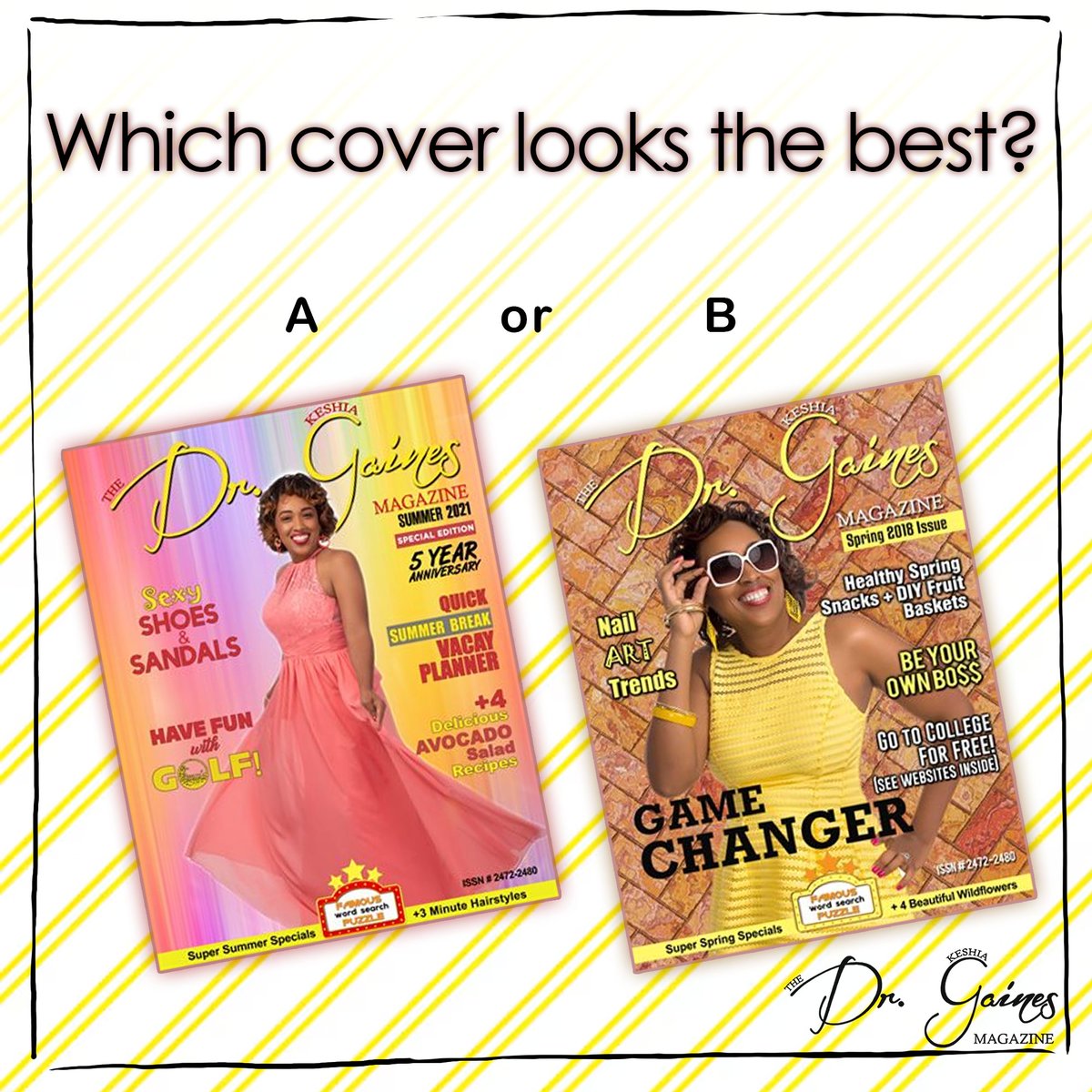 Dr_KGaines's tweet image. WHICH COVER LOOKS THE BEST? 📷 Do you have a favorite between the two? 📷 Are you feeling the vibrant pink dress vibes of our summer 2021 magazine cover, or do you prefer the bright boss yellow dress from our spring 2018 magazine cover? 📷📷 
#magcloud #magazine #magazinecover