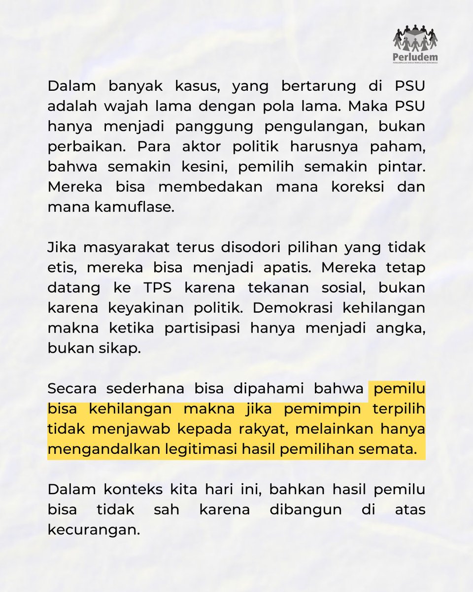 perludem's tweet image. Lantas, apa gunanya demokrasi diulang kalau penyakitnya juga turut berulang?

nasional.kompas.com/read/2025/04/3…

#perludem
