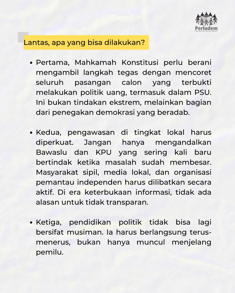 perludem's tweet image. Lantas, apa gunanya demokrasi diulang kalau penyakitnya juga turut berulang?

nasional.kompas.com/read/2025/04/3…

#perludem