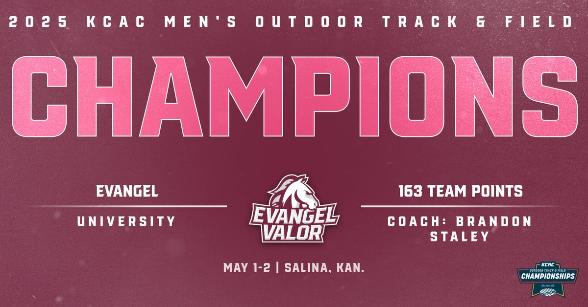 WHAT’S BETTER THAN ONE CONFERENCE CHAMPIONSHIP?

Two! In the same day!

Congratulations to Brandon Staley and the Men’s Track and Field team on taking the KCAC Outdoor Track and Field Conference Championship in Salina!