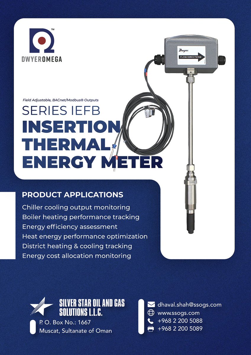 IEFB – Insertion Thermal Energy Meter by <a href="/DwyerInstrument/">Dwyer Instruments</a> 

📩 dhaval.shah@ssogs.com | +968 9649 3665

#EnergyEfficiency #ThermalMeter #BACnet #Modbus #HVACSystems #EnergyMonitoring #SmartInstrumentation #DistrictCooling #IndustrialAutomation #ssogs