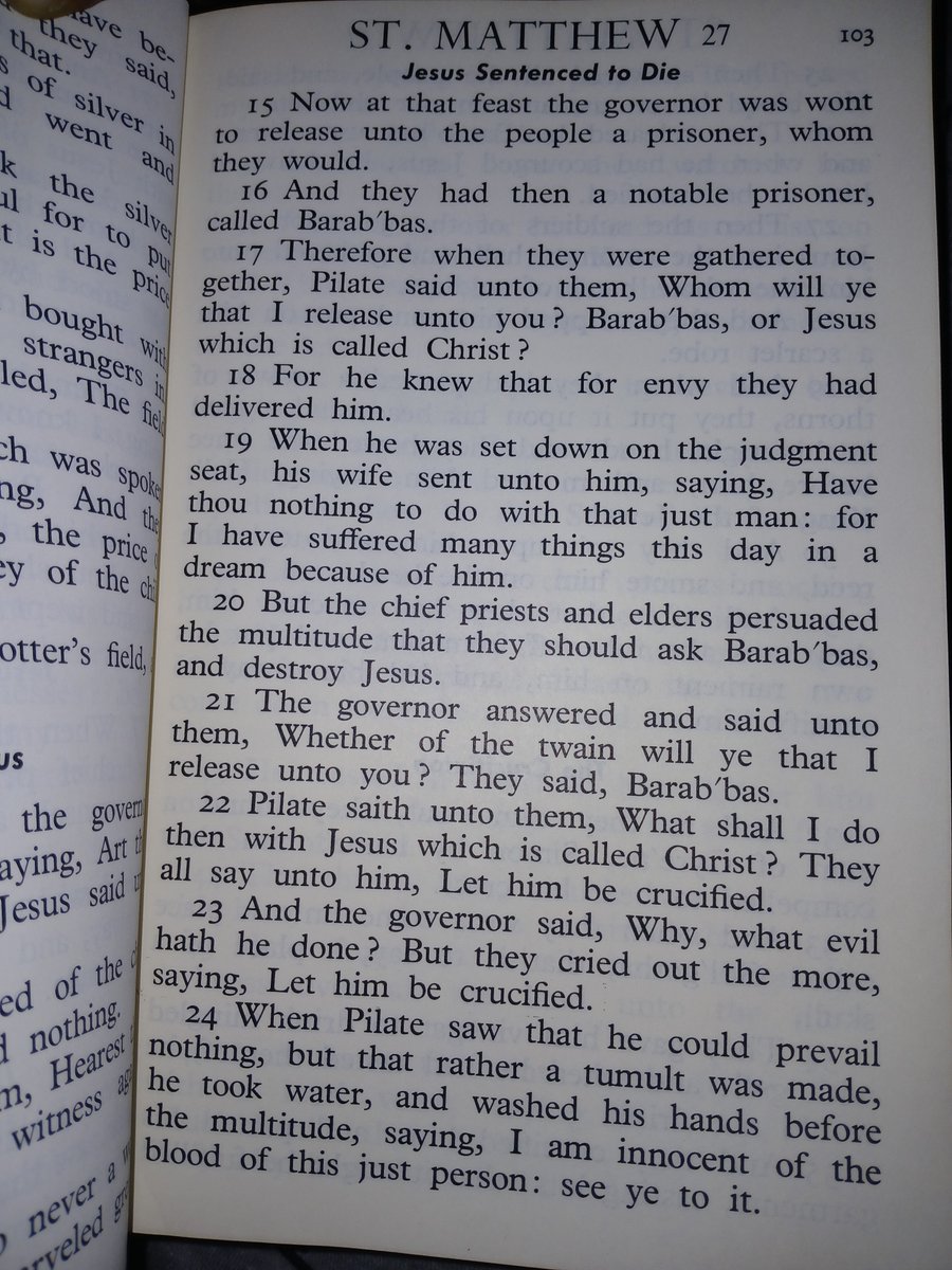 JInvestor33's tweet image. Matthew 27:15-24 King James Version Bible 1789. 

#bible #scripture #scriptedpodcast #Scriptures #Christian #faith #Islam #Christian #christianity #holiness #gospel #Jesus #christ