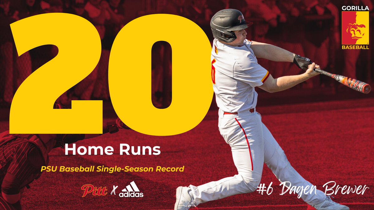 Pitt State Athletics 🦍 (@pittstgorillas) on Twitter photo 🚨PROGRAM RECORD🚨
Dagen Brewer hits his 20th home run of the season tonight against UAFS, a new single-season record 🦍⚾️
<a href="/GorillasBSB/">Pitt State Baseball ⚾️</a>|<a href="/pittstate/">Pittsburg State</a> 🚨PROGRAM RECORD🚨
Dagen Brewer hits his 20th home run of the season tonight against UAFS, a new single-season record 🦍⚾️
<a href="/GorillasBSB/">Pitt State Baseball ⚾️</a>|<a href="/pittstate/">Pittsburg State</a>