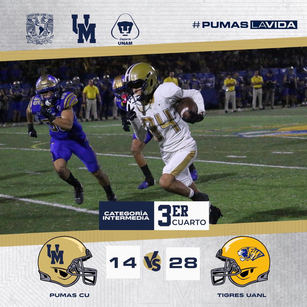 🏈Pumas CU vs Auténticos Tigres UANL 
🏟️3Q #Intermedia2025 

#PumasLaVida #SoyDeporteUNAM