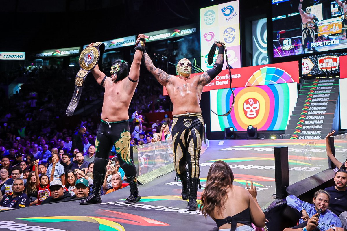 CMLL_OFICIAL's tweet image. ¡Hay nuevos Campeones Mundiales de Parejas de MLW! Los Campeones Nacionales, Magnus y Rugido, logran coronarse al derrotar a CozyMAX (Kojima y Okumura). 

Gran triunfo para Los Depredadores.  

#ViernesEspectacularCMLL 
#CMLLvsMLW 
📺: youtube.com/live/msRGczbsJ…