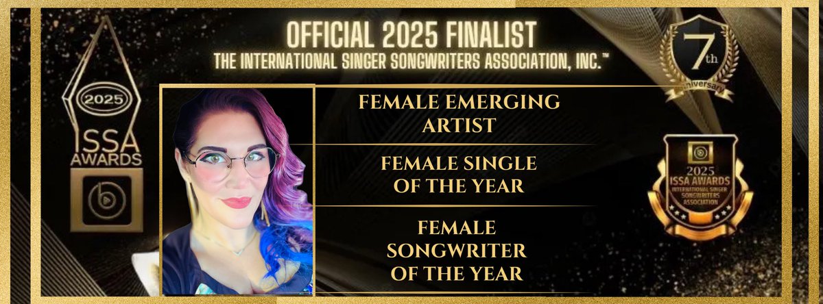 Still pinching myself—I’m an ISSA Awards finalist in 3 categories:
Female Single of the Year (“The First Time”)
Female Emerging Artist
Female Songwriter of the Year

Thanks to everyone who voted and believed in me.
Can’t wait to celebrate in August!
#ISSAFinalist #GratefulHeart