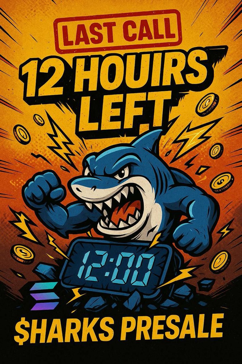 SolanaSoulShift's tweet photo. 12 HOURS LEFT
The $HARKS presale is ending SOON.
Once it’s gone — it’s GONE.
No buy tax.
LP locked.
Next stop: DEX + chaos.
Last call to join the Soul Shark army before liftoff:
https://t.co/qae5tzwRrd
#HARKS #Solana #CryptoPresale #FOMO #MemecoinMadness #SolanaSoulShift #SoulShark #Airdrop