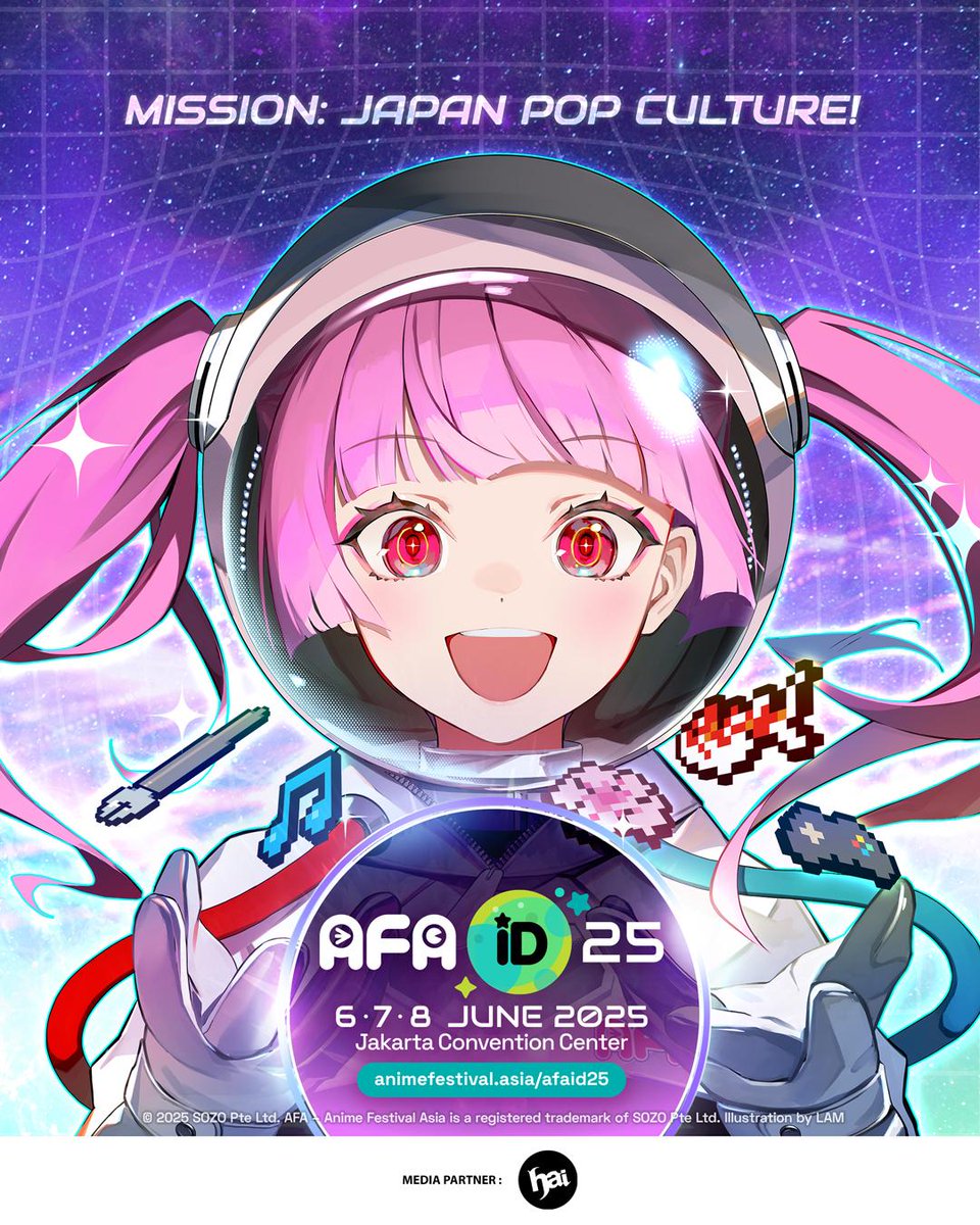 #AFAID25 ✨MISSION: JAPAN POP CULTURE! 🚀 Blast off into a world of anime, comics, and games at AFAID25!

🎟️ Tickets are available now via animefestival.asia/afaid25/ ticketing!

Anime Festival Asia Indonesia 2025
📅 6 - 8 June 2025
📍Jakarta Convention Center