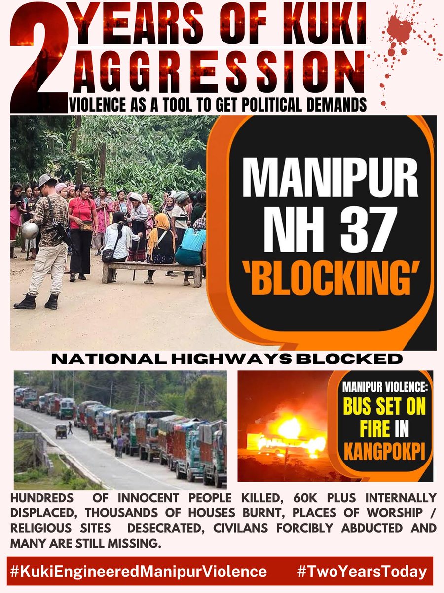 2 Years Today!!
 #Manipur still bleeds. Lives lost, families torn apart, peace shattered. Silence is complicity. Justice and healing are overdue.
#KukiAggression #KukiEngineeredManipurViolence
