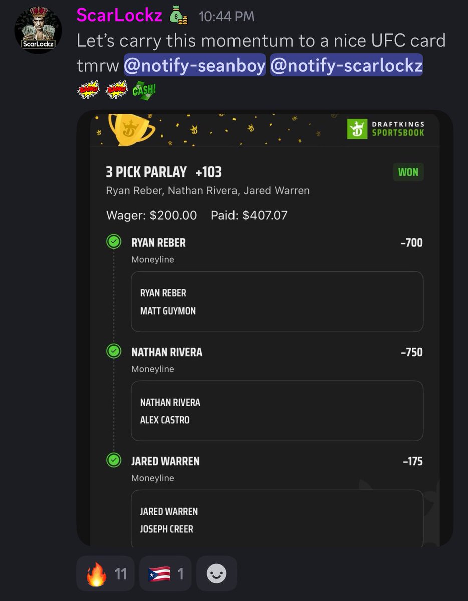 Bare Knuckle Fighting Championship builder comes through 🧱

$200 ➡️ $407.07 💸

( <a href="/seanboybets/">seanboy</a> &amp; <a href="/ScarLockz/">ScarLockz</a> )

Posted in the discord ➡️ GoldBoys.com