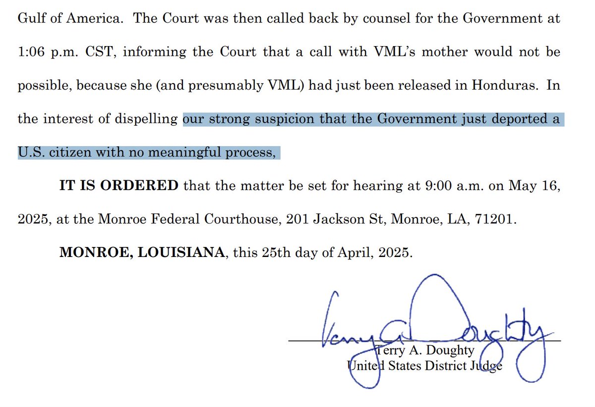 Kyle Cheney (@kyledcheney) on Twitter photo NEW: A federal judge raised alarm Friday that the Trump administration appeared to have deported a 2-year-old U.S. citizen to Honduras with "no meaningful process" — even as her father was fighting to keep her in the country.
Details w/ <a href="/joshgerstein/">Josh Gerstein</a>
politico.com/news/2025/04/2… NEW: A federal judge raised alarm Friday that the Trump administration appeared to have deported a 2-year-old U.S. citizen to Honduras with "no meaningful process" — even as her father was fighting to keep her in the country.
Details w/ <a href="/joshgerstein/">Josh Gerstein</a>
politico.com/news/2025/04/2…