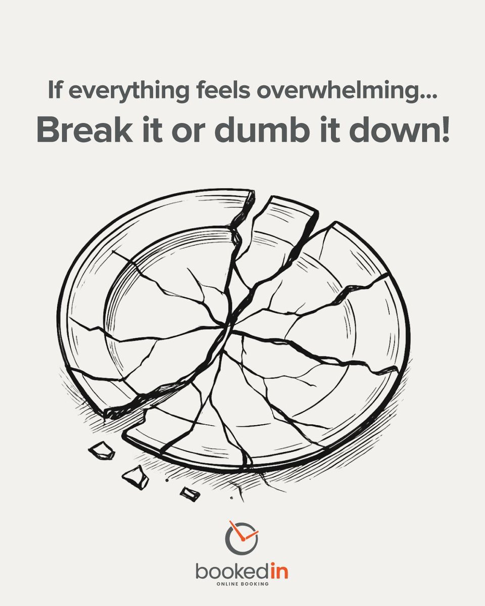 When everything feels overwhelming, simplify! ✂️ Break down big tasks into smaller ones or dumb them down. Tackling each part makes it more manageable.

Comment on the one overwhelming task you're struggling with. 

#saas #bookedin #bookingsoftware #appointmentsoftware