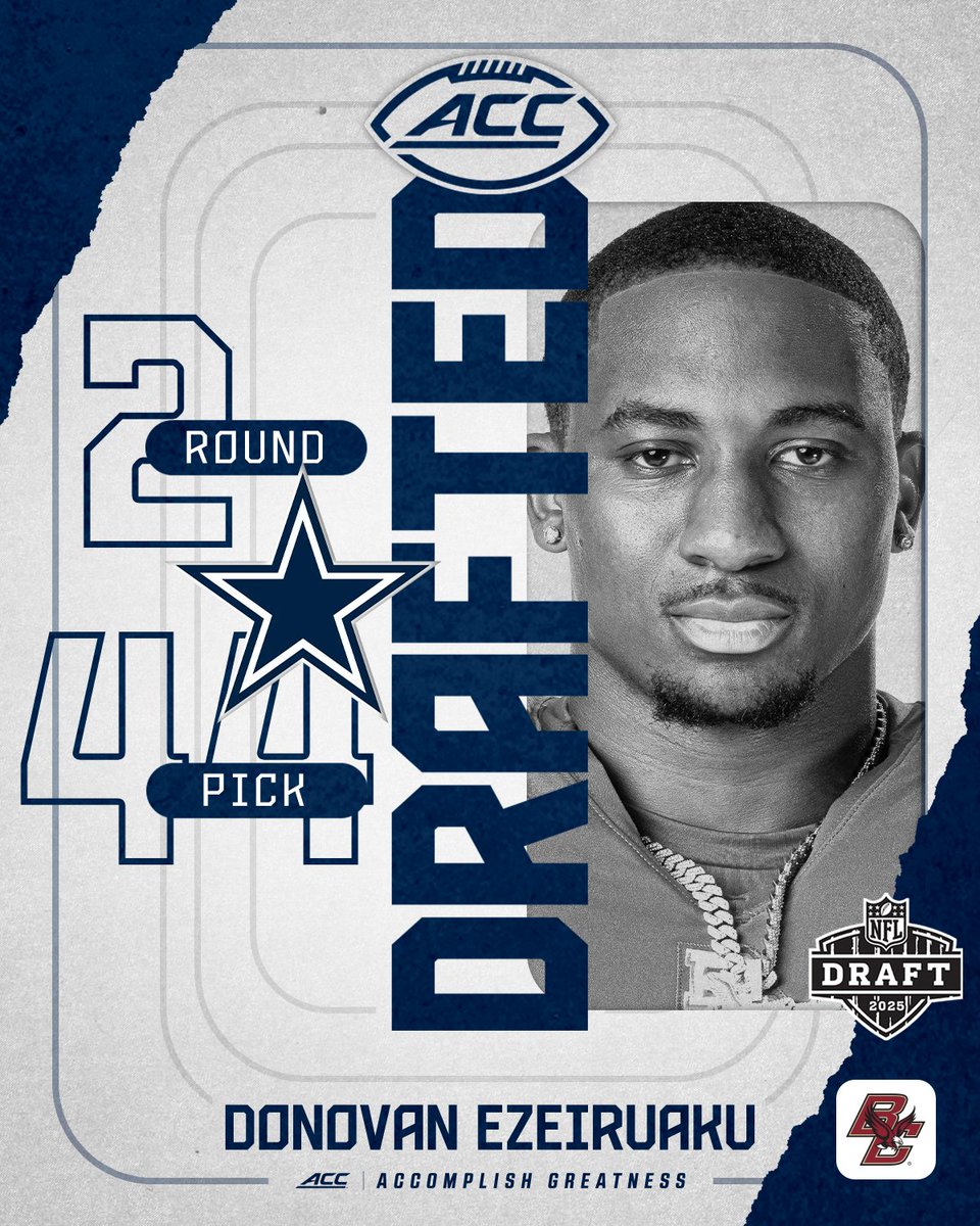 ACC Football (@accfootball) on Twitter photo 𝗗𝗥𝗔𝗙𝗧𝗘𝗗 🚨
With the No. 44 overall pick in the #NFLDraft, the <a href="/dallascowboys/">Dallas Cowboys</a> select Donovan Ezeiruaku. 𝗗𝗥𝗔𝗙𝗧𝗘𝗗 🚨
With the No. 44 overall pick in the #NFLDraft, the <a href="/dallascowboys/">Dallas Cowboys</a> select Donovan Ezeiruaku.