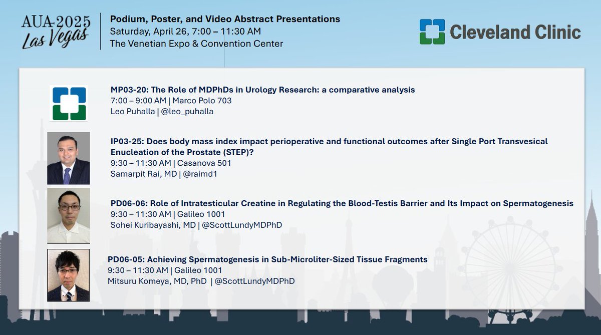 Cleveland Clinic Urology (@cleclinicuro) on Twitter photo Saturday morning | #AUA25 presentations with <a href="/leo_puhalla/">Leo Puhalla</a>, <a href="/raimd1/">Samarpit Rai, MD</a>, Sohei Kuribayashi, MD & Mitsuru Komeya, MD, PhD <a href="/ScottLundyMDPhD/">Scott Lundy MD PhD HCLD</a> Saturday morning | #AUA25 presentations with <a href="/leo_puhalla/">Leo Puhalla</a>, <a href="/raimd1/">Samarpit Rai, MD</a>, Sohei Kuribayashi, MD & Mitsuru Komeya, MD, PhD <a href="/ScottLundyMDPhD/">Scott Lundy MD PhD HCLD</a>