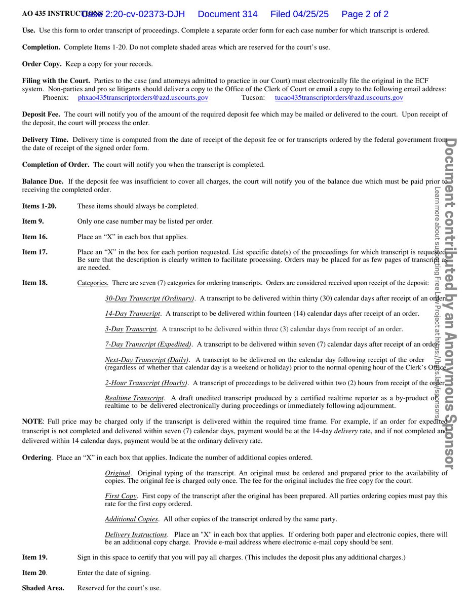 psy_cases's tweet image. New filing: &quot;Arizona Yage Assembly v. A.G. (Religious freedom - sacrament seizure)&quot;
Doc #314: Transcript Request

PDF: courtlistener.com/docket/1872389…

#CL18723894