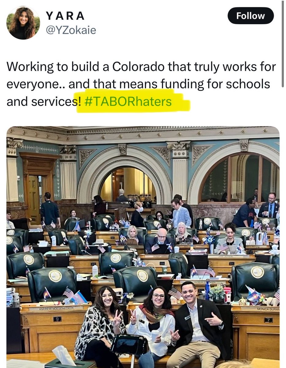 When they tell you who they are, believe them! 

These are Colorado State Reps who are proud to “hate” the Taxpayer’s Bill of Rights. ⬇️⬇️⬇️

Somebody tell them 70% of Coloradans love TABOR! #copolitics #coleg