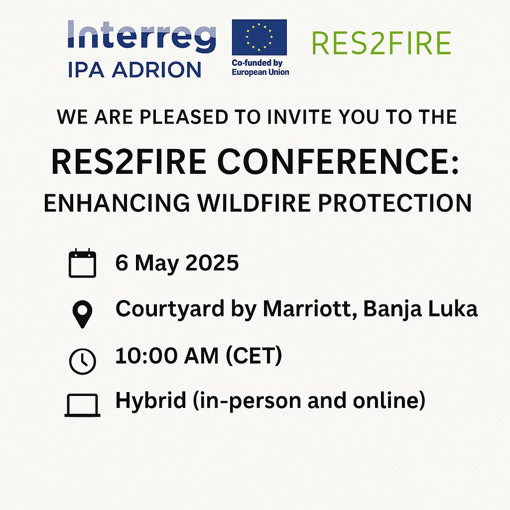 ИНСТИТУТ ЗА ЗиЕ РС (@ekoinstitut) on Twitter photo RES2FIRE conference is part of the RES2FIRE project, which aims to strengthen resistance and resilience to wildfires in natural protected areas and wildland-urban interfaces across the Adriatic-Ionian region. For more information: ekoinstitut@inecco.net. RES2FIRE conference is part of the RES2FIRE project, which aims to strengthen resistance and resilience to wildfires in natural protected areas and wildland-urban interfaces across the Adriatic-Ionian region. For more information: ekoinstitut@inecco.net.