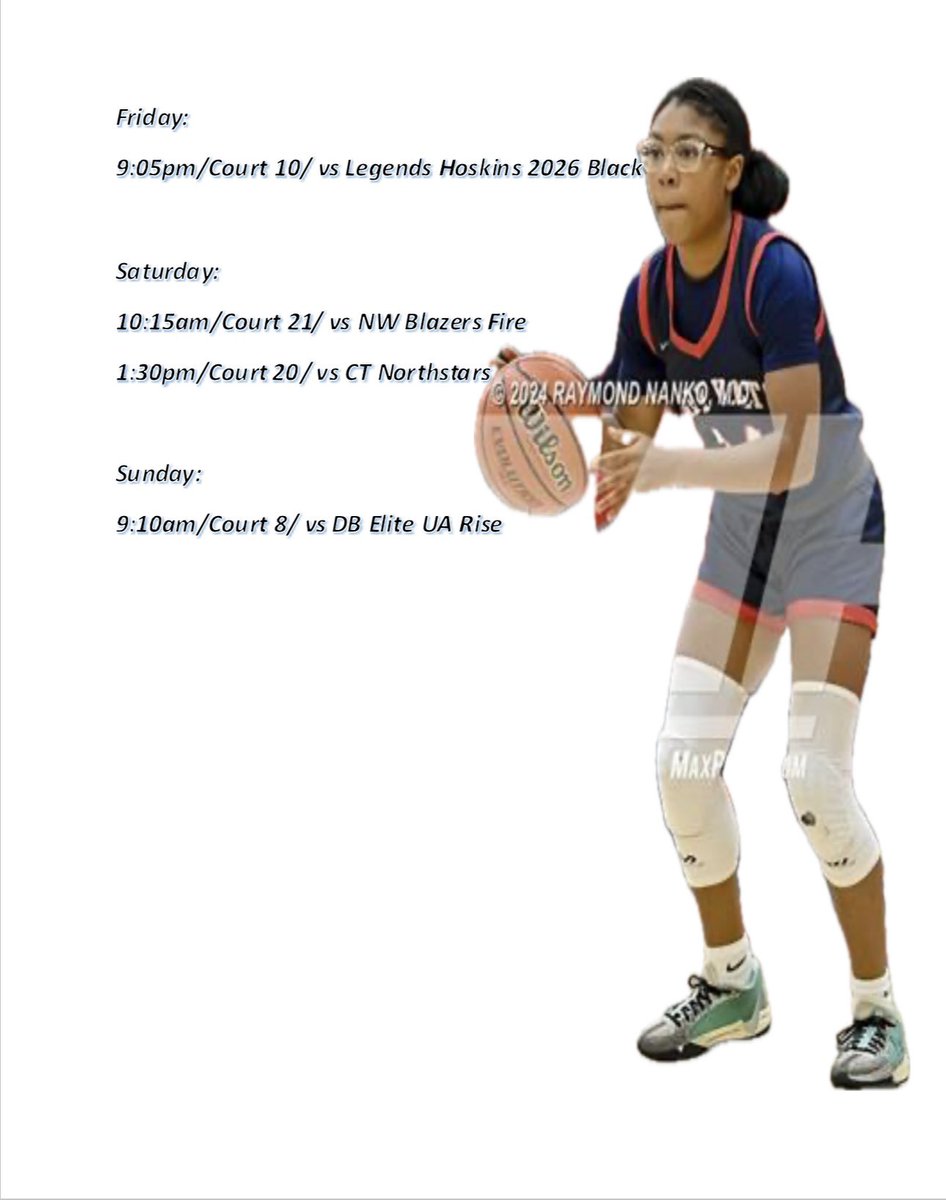 Here is my schedule for this weekend at the UA Rise Session 1 at Spooky Nook Champion Mill in Ohio