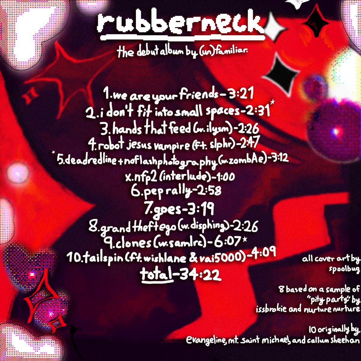 (un)familiar. (@unfamiliartunes) on Twitter photo "rubberneck" | official tracklist!!!
featuring <a href="/dogshitvtuber/">captain idgaf (ilysm)</a> <a href="/slphrrr/">layla</a> <a href="/zombAewAlk/">@zombae.bsky.social nyc 6/21</a> <a href="/dsphng/">@disphing.com ๐ฆ</a> <a href="/samlrcREAL/">samlrc ๐ต๐ธ</a> <a href="/wishlanemusic/">wishlane</a> & <a href="/vai5000_/">vai5000</a>
all art by <a href="/spoolbug/">doe๐ฆ๐๐ต๐ธ</a>
COMING THIS FRIDAY!!! ๐๐๐ "rubberneck" | official tracklist!!!
featuring <a href="/dogshitvtuber/">captain idgaf (ilysm)</a> <a href="/slphrrr/">layla</a> <a href="/zombAewAlk/">@zombae.bsky.social nyc 6/21</a> <a href="/dsphng/">@disphing.com ๐ฆ</a> <a href="/samlrcREAL/">samlrc ๐ต๐ธ</a> <a href="/wishlanemusic/">wishlane</a> & <a href="/vai5000_/">vai5000</a>
all art by <a href="/spoolbug/">doe๐ฆ๐๐ต๐ธ</a>
COMING THIS FRIDAY!!! ๐๐๐