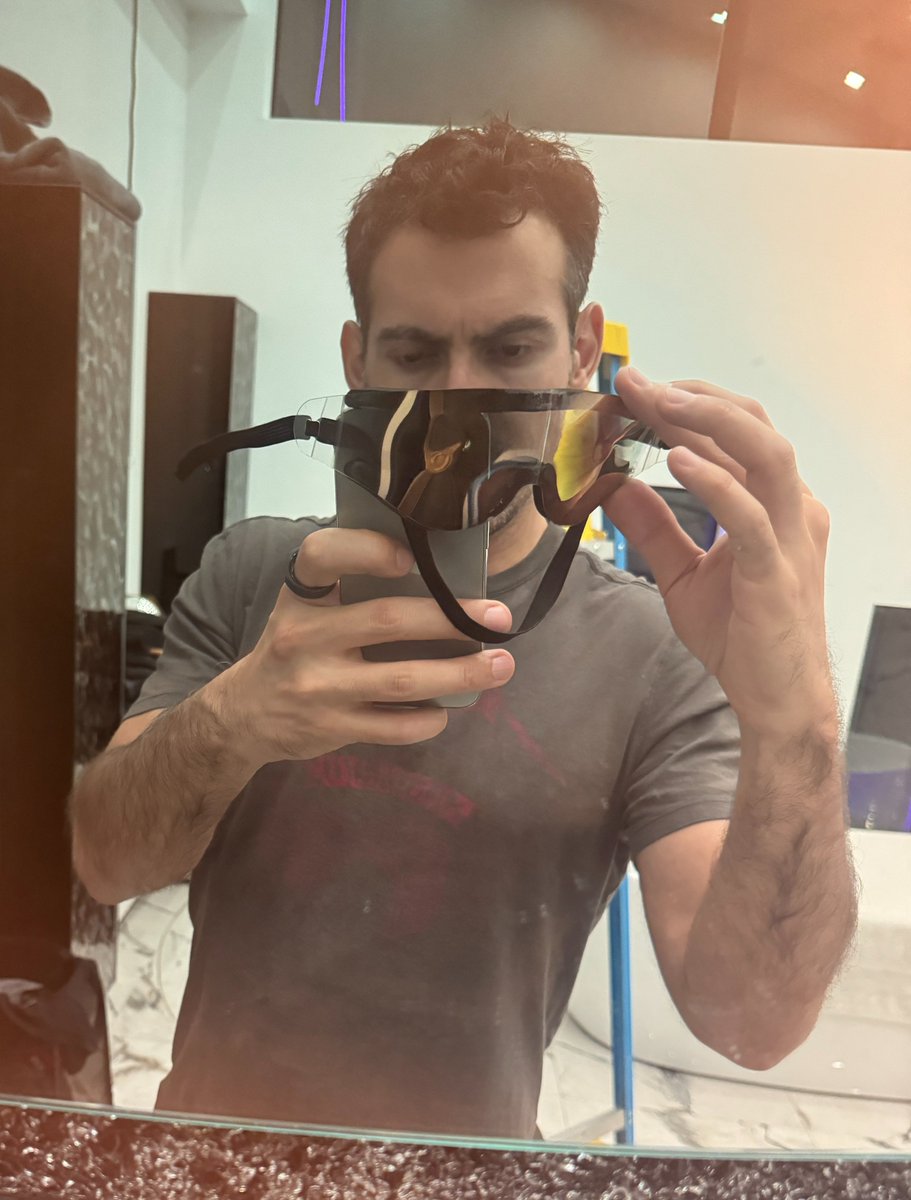 samykamkar's tweet image. Got laser eye surgery (PRK) and supposed to wear these not so fun clear plastic protective glasses so coated them with an atomically thin translucent layer of gold in the home vacuum chamber. Now I just need a name for my etsy store.