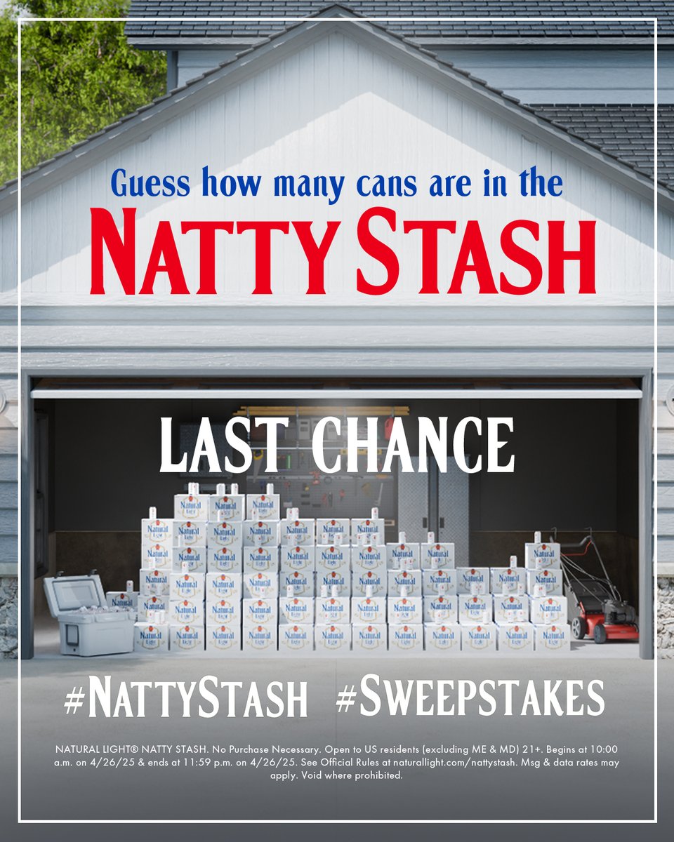 🚨 LAST CALL! 🚨​
​
The garage door is up but the clock is winding down on #NationalGarageDay. Get those last minute guesses in with #NattyStash #Sweepstakes for a chance to win a pile of cash for your own Natty Stash!