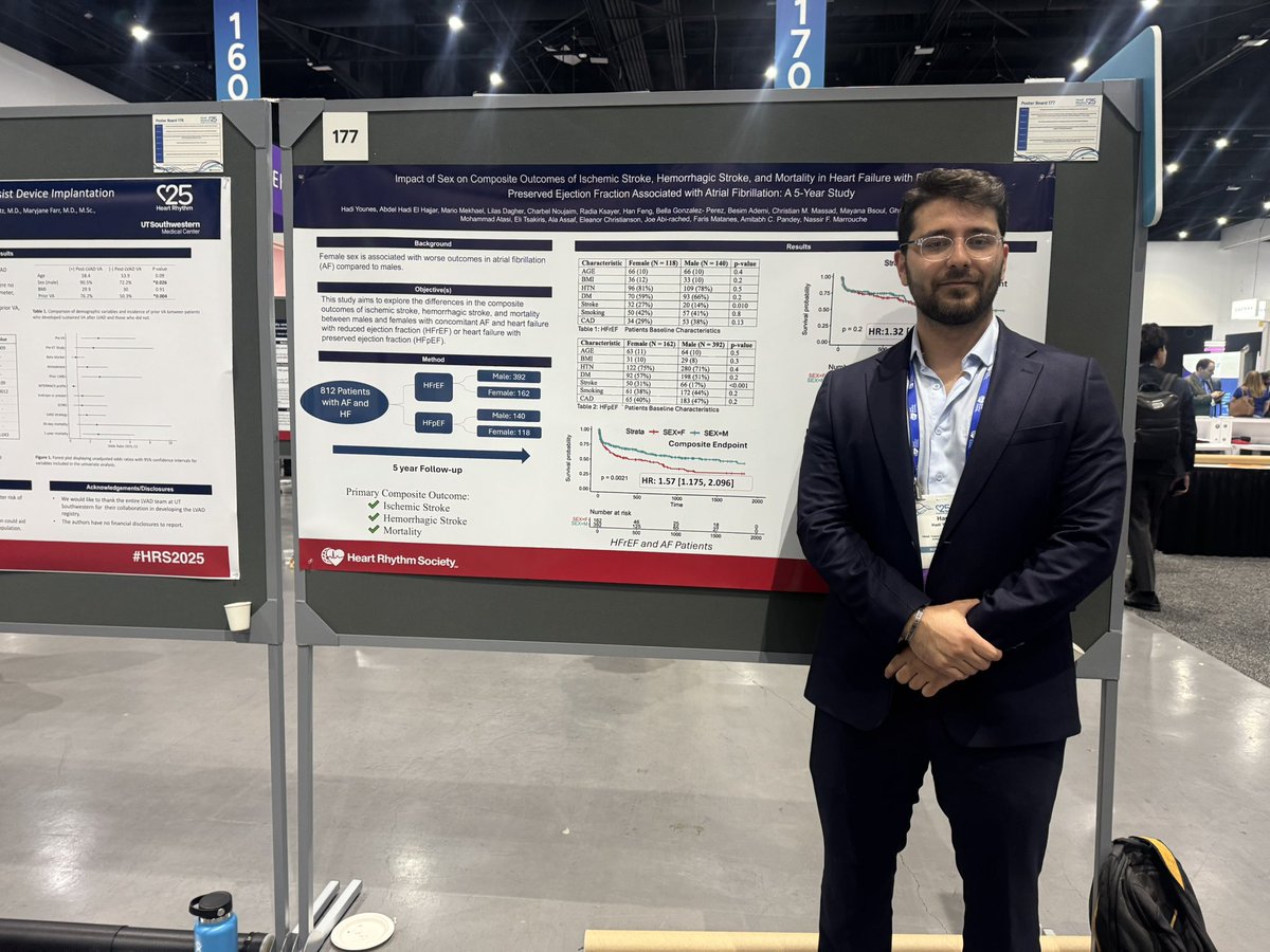 Mayana Bsoul (@bsoulmayana) on Twitter photo Women with HFrEF and AF have a 57% higher risk of ischemic stroke, hemorrhagic stroke, and mortality compared to men!
Outstanding work by <a href="/HadiiYounes/">Hadi Younes, MD</a>!
<a href="/nmarrouche/">Nassir Marrouche</a> <a href="/TulaneTriad/">TulaneTRIAD</a>! #HRS2025 Women with HFrEF and AF have a 57% higher risk of ischemic stroke, hemorrhagic stroke, and mortality compared to men!
Outstanding work by <a href="/HadiiYounes/">Hadi Younes, MD</a>!
<a href="/nmarrouche/">Nassir Marrouche</a> <a href="/TulaneTriad/">TulaneTRIAD</a>! #HRS2025