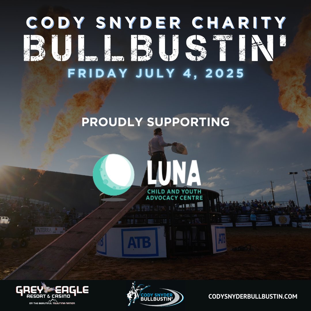 Proudly supporting Luna Child and Youth Advocacy Centre once again for this year's Friday, July 4th Cody Snyder Charity Bullbustin'. Thank you <a href="/lunacentreyyc/">Luna Child and Youth Advocacy Centre</a>  for all the incredible work you do in our community.