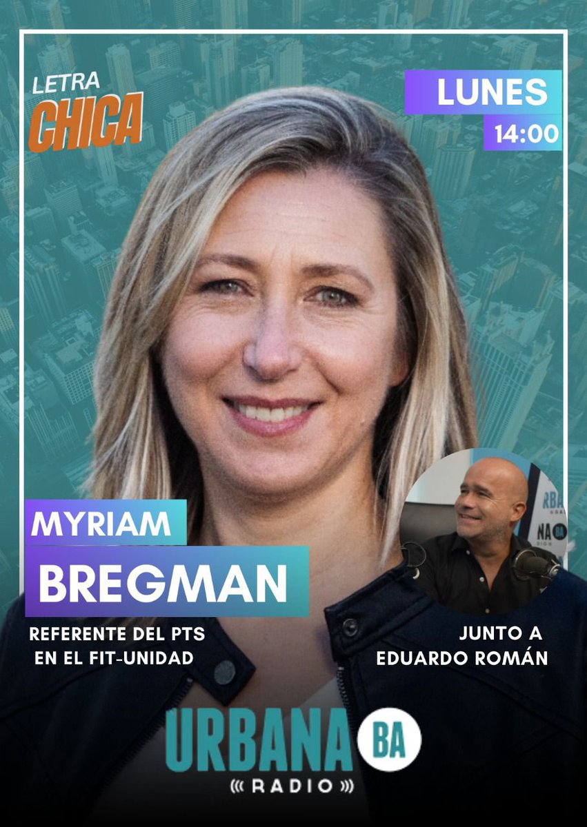 LaNoticiaWeb (@lanoticiaweb) on Twitter photo 🔴 #BREGMAN EN URBANABA 🔴
👉 <a href="/myriambregman/">Myriam Bregman</a> estará este LUNES a las 14:00hrs charlando con Eduardo Román en Radio UrbanaBA.
📺 Lo vas a poder ver en YouTube:
youtube.com/@urbanaba?si=_… 🔴 #BREGMAN EN URBANABA 🔴
👉 <a href="/myriambregman/">Myriam Bregman</a> estará este LUNES a las 14:00hrs charlando con Eduardo Román en Radio UrbanaBA.
📺 Lo vas a poder ver en YouTube:
youtube.com/@urbanaba?si=_…