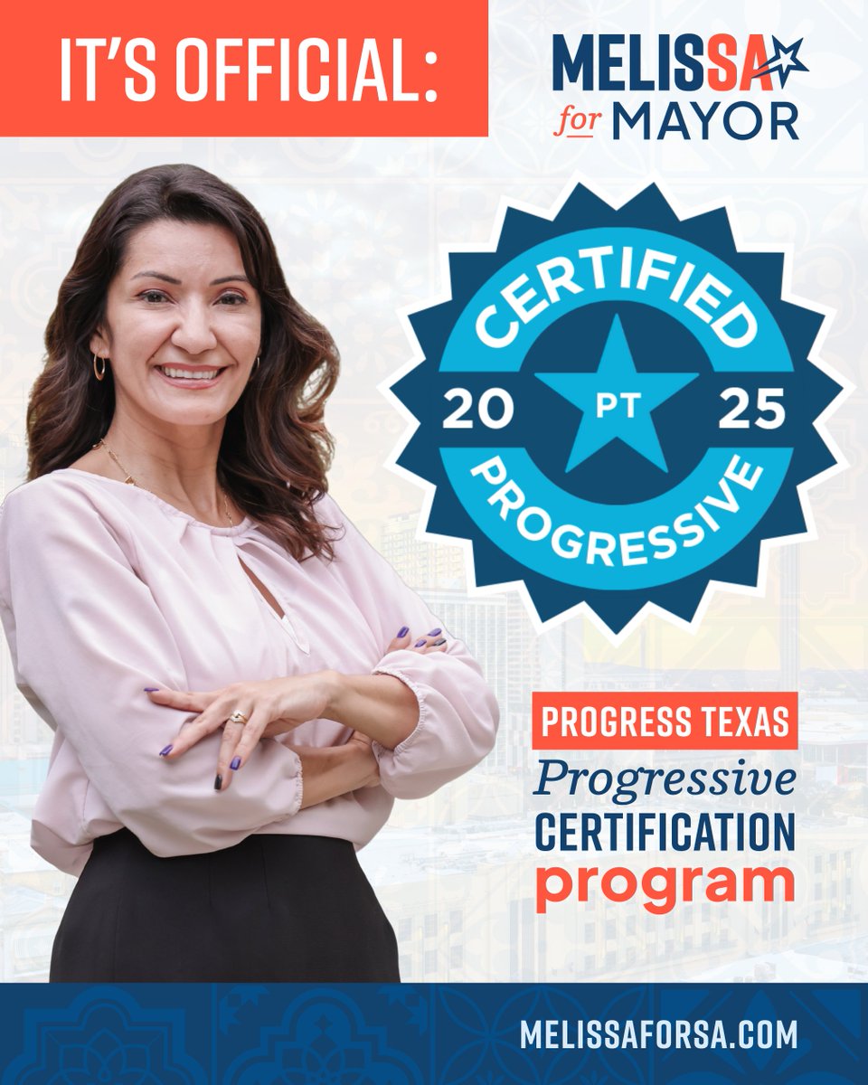 Melissa Cabello Havrda (@melissaforsa) on Twitter photo I’m proud to share that I’ve been officially Certified Progressive by <a href="/ProgressTX/">Progress Texas</a>!
This honor represents my commitment to fighting for reproductive rights, protecting our environment, expanding healthcare, strengthening our public schools, and building an economy that works for I’m proud to share that I’ve been officially Certified Progressive by <a href="/ProgressTX/">Progress Texas</a>!
This honor represents my commitment to fighting for reproductive rights, protecting our environment, expanding healthcare, strengthening our public schools, and building an economy that works for