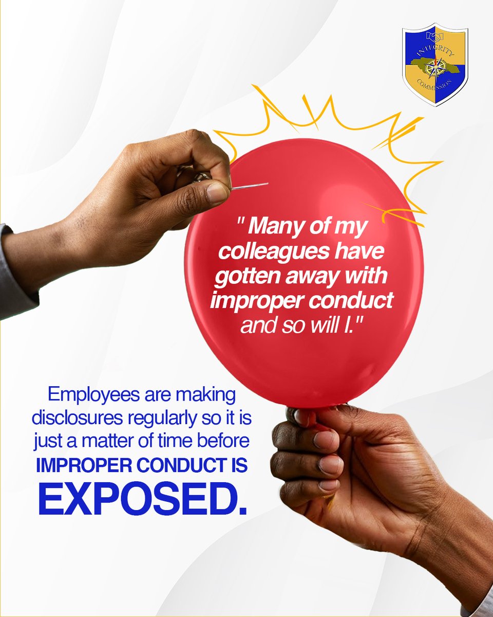 Believe you can get away with improper conduct?

Don't even think about it! Improper conduct has a way of catching up with you.

Don't put your career and reputation at risk.

Avoid improper conduct at all times and report those guilty of misconduct.

#IntegrityMatters