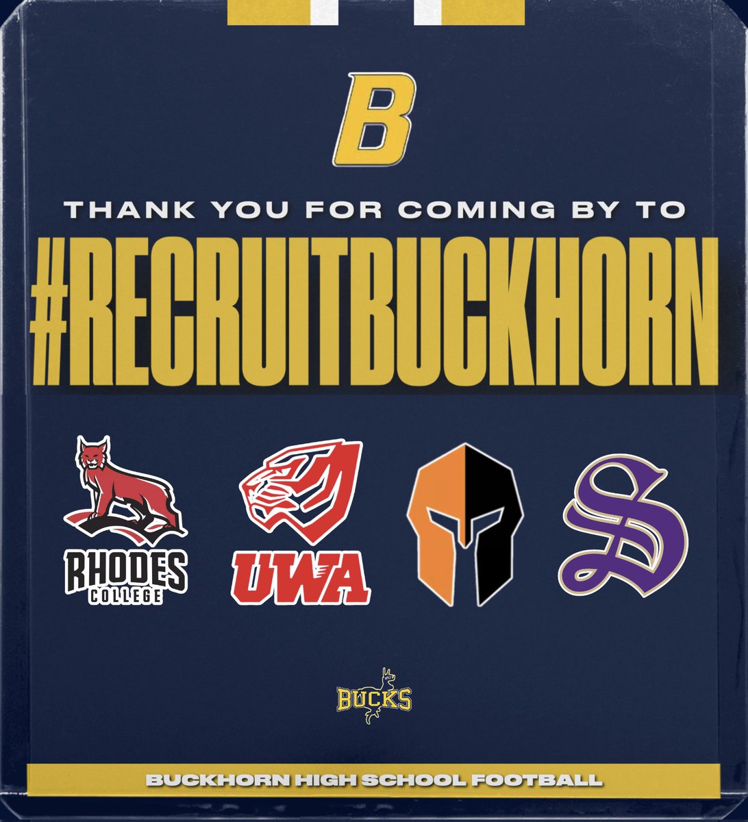 Buckhorn Football (@bucks_football1) on Twitter photo Thank you to these programs for coming by to check out our athletes!
#beELITE | <a href="/RecruitBuckhorn/">Buckhorn Football Recruiting</a> Thank you to these programs for coming by to check out our athletes!
#beELITE | <a href="/RecruitBuckhorn/">Buckhorn Football Recruiting</a>