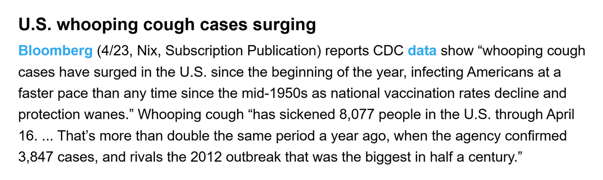 NBeckettMD's tweet photo. I knew it's already the second worst year of the last 25 for measles, and it's only April. 
but didn't realize until today that pertussis is surging dramatically as well.
whooping cough is a deadly respiratory disease in babies and elderly.
vaccines work, and vaccines are safe. https://t.co/lMyf9itCca