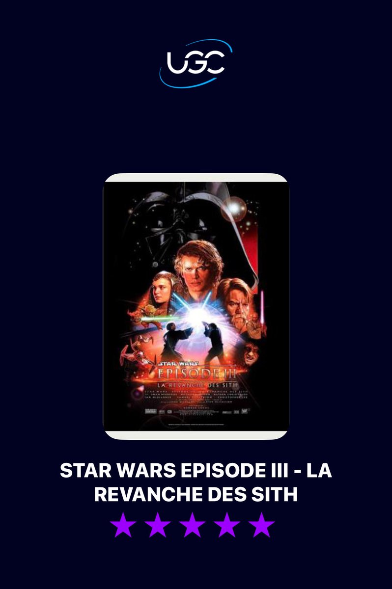 sakels's tweet image. Je viens de noter le film STAR WARS EPISODE III - LA REVANCHE DES SITH avec une note de 5 étoiles. Tu peux en savoir plus sur le film ici : ugc.fr/film_5828.html