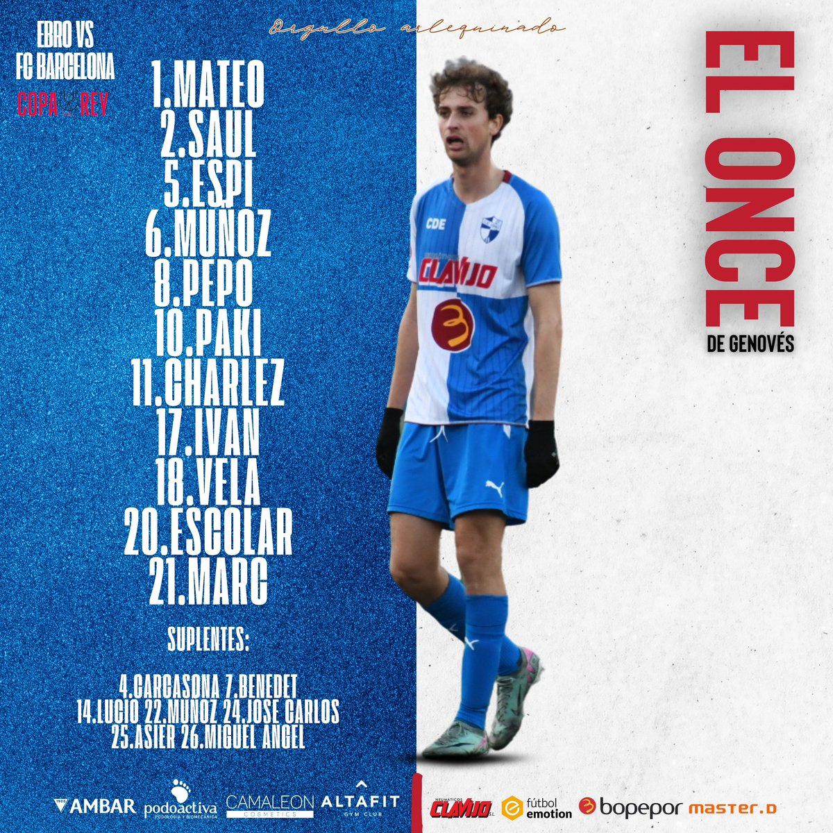 Oye, <a href="/FCBarcelona_es/">FC Barcelona</a> 👆

Nosotros ya tenemos el XI para mañana por si no se quiere presentar el <a href="/realmadrid/">Real Madrid C.F.</a> 

🚅 Tardamos nada en bajar a Sevilla en AVE <a href="/Renfe/">Renfe</a> 

#CopaDelRey #LaCopaMola #OrgulloArlequinado