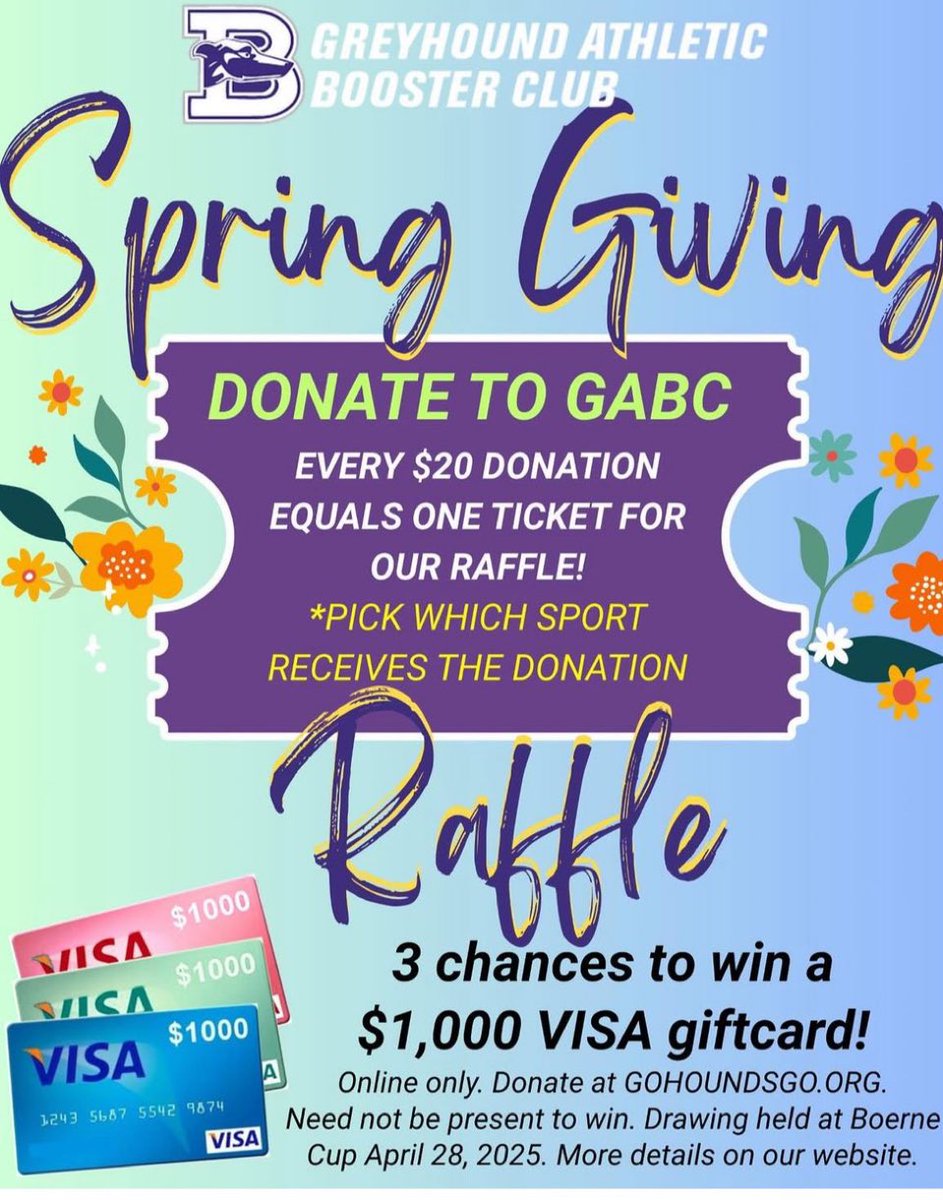 Buy a raffle ticket!! $20/ticket for a chance at three (3) $1000 visa gift cards! Make sure your friends and family tag girls basketball in the drop down menu 
Share with your family and friends!
