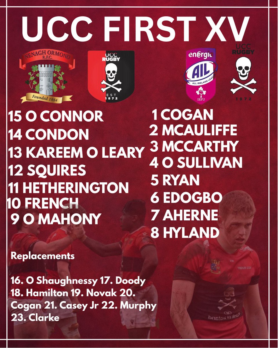 Here’s the UCC First XV take on Nenagh tomorrow. All roads lead to the New Ormond Park. Let’s get out and support the lads to promotion #UCCRugby 

CMON COLLEGE ☠️ ☠️ 

<a href="/theclubscenepod/">The Club Scene Podcast</a> 
<a href="/UCCSport/">UCC Sport</a>