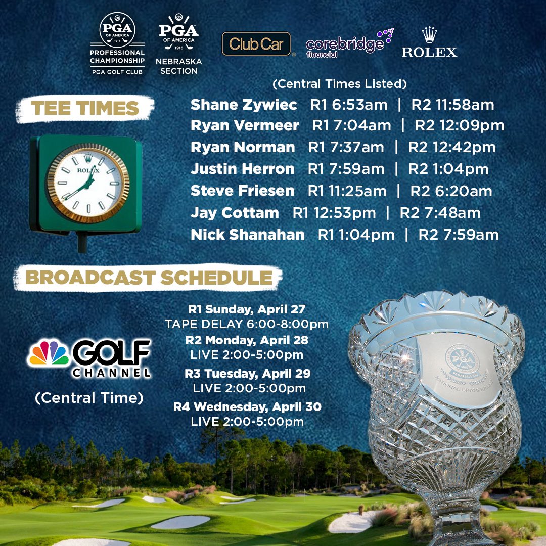 Nebraska Section PGA (@nebraskapga) on Twitter photo Representing the NEPGA on the big stage ๐
Seven Nebraska PGA Professionals will compete in the 2025 <a href="/PGA/">PGA of America</a> Professional Championship!
The first round begins on Sunday at <a href="/PGAVillage/">PGA Golf Club at PGA Village</a>.
Full Story ๐ฒ pga.com/story/making-aโฆ
LIVE Scoring ๐ฒ pga.com/events/pga-proโฆ Representing the NEPGA on the big stage ๐
Seven Nebraska PGA Professionals will compete in the 2025 <a href="/PGA/">PGA of America</a> Professional Championship!
The first round begins on Sunday at <a href="/PGAVillage/">PGA Golf Club at PGA Village</a>.
Full Story ๐ฒ pga.com/story/making-aโฆ
LIVE Scoring ๐ฒ pga.com/events/pga-proโฆ