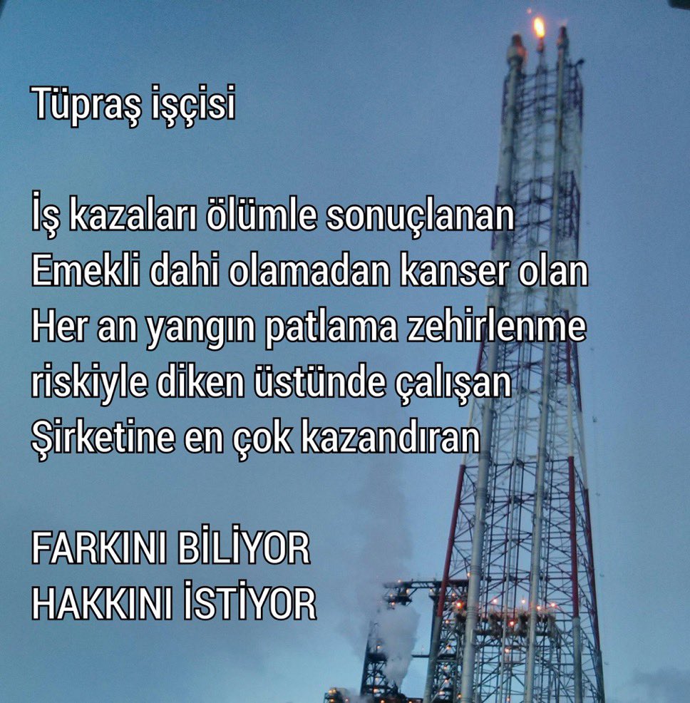 Her sabah evden “sağ salim döner miyim” diye çıkıyoruz.
Ve hâlâ hak mücadelesi vermek zorunda kalıyoruz.
#tuprsiscisidireniyor