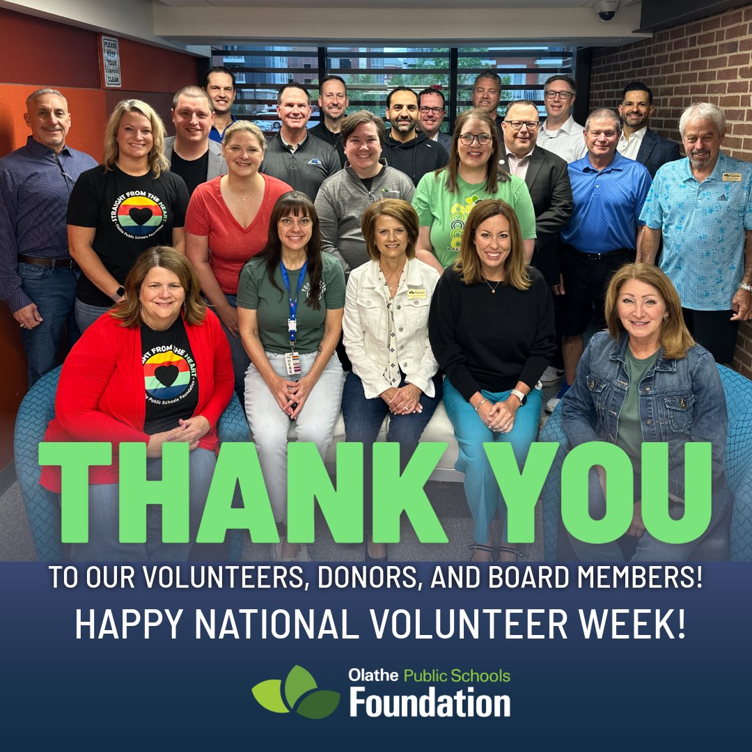 🌟 It's National Volunteer Week! A HUGE thank you to our Board of Directors &amp; amazing volunteers who help us support Olathe students &amp; staff beyond the budget. 💚 You make the OPSF mission possible!

– Your OPSF Family: Cindy, Molly, Maureen, Alice &amp; Jodi