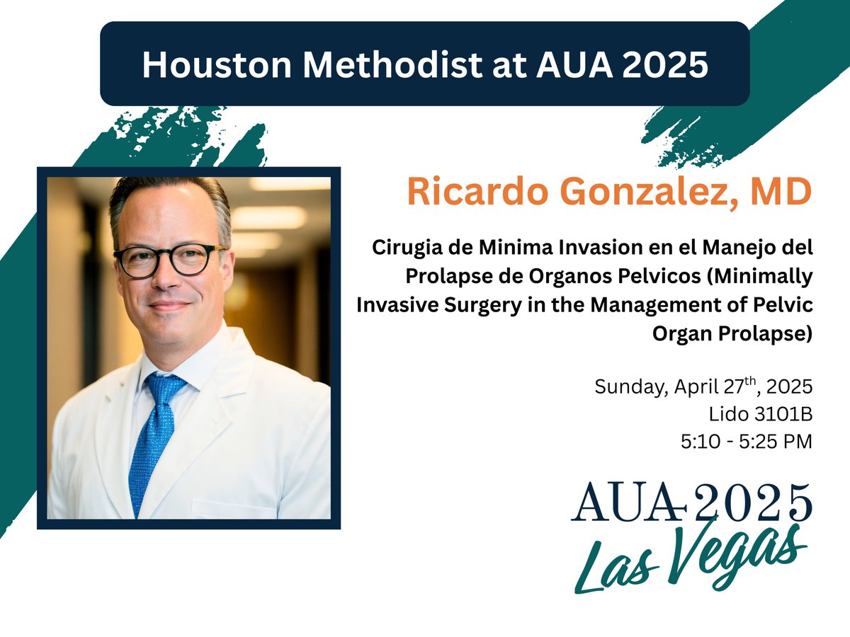 Houston Methodist Urology and Residency Program (@hmethodisturo) on Twitter photo Join <a href="/RRGonzalezMD/">Ricardo R Gonzalez MD</a> at #AUA25 tomorrow presenting, "Cirugia de Minima Invasion en el Manejo del Prolapse de Organos Pelvicos (Minimally Invasive Surgery in the Management of Pelvic Organ Prolapse)"
🕑 5:10 - 5:25 PM
🗺️ Lido 3101B
<a href="/AmerUrological/">Amer. Urol. Assn.</a> Join <a href="/RRGonzalezMD/">Ricardo R Gonzalez MD</a> at #AUA25 tomorrow presenting, "Cirugia de Minima Invasion en el Manejo del Prolapse de Organos Pelvicos (Minimally Invasive Surgery in the Management of Pelvic Organ Prolapse)"
🕑 5:10 - 5:25 PM
🗺️ Lido 3101B
<a href="/AmerUrological/">Amer. Urol. Assn.</a>