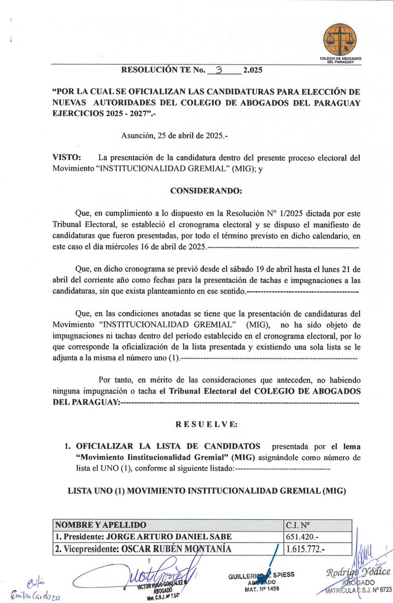 CAP_py's tweet image. Resoluciones Nros. 3/25 y 4/25 del Tribunal Electoral; a través de las cuales de oficializan las candidaturas para el periodo 2025/2025 y se designan miembros de mesas y veedores, respectivamente.