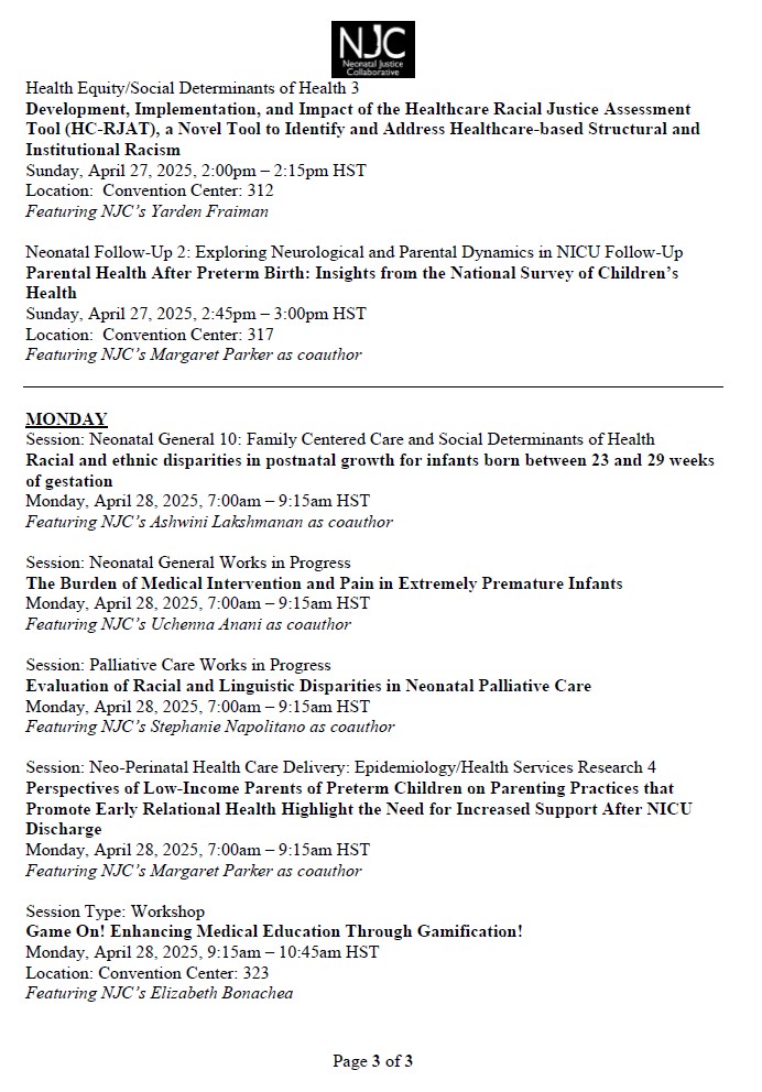 Neonatal Justice Collaborative (@neonataljustice) on Twitter photo Come join NJC at our networking session 4/26 11:40-12:55P HST <a href="/HIConventionCtr/">HawaiiConventionCtr</a> Room 305! Engage with our work presented by NJC leaders throughout #PAS2025 #BabiesNeedScience Come join NJC at our networking session 4/26 11:40-12:55P HST <a href="/HIConventionCtr/">HawaiiConventionCtr</a> Room 305! Engage with our work presented by NJC leaders throughout #PAS2025 #BabiesNeedScience