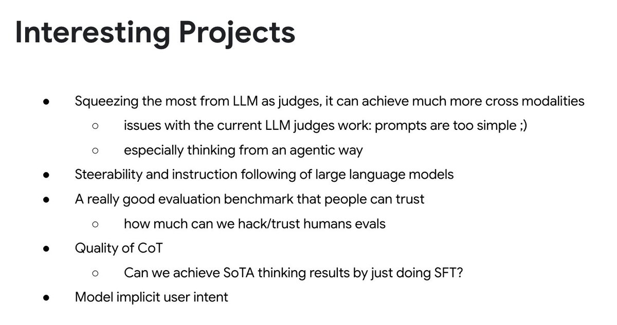 sunjiao123sun_'s tweet image. Today I gave a talk at USC reading group about “The Role of Evaluation in RL era” and thought the following topics could be interesting to work on at both school and industry.
Hope it helps!
Happy to talk more about these at #NAACL2025 in person if you are also coming! 🤘
