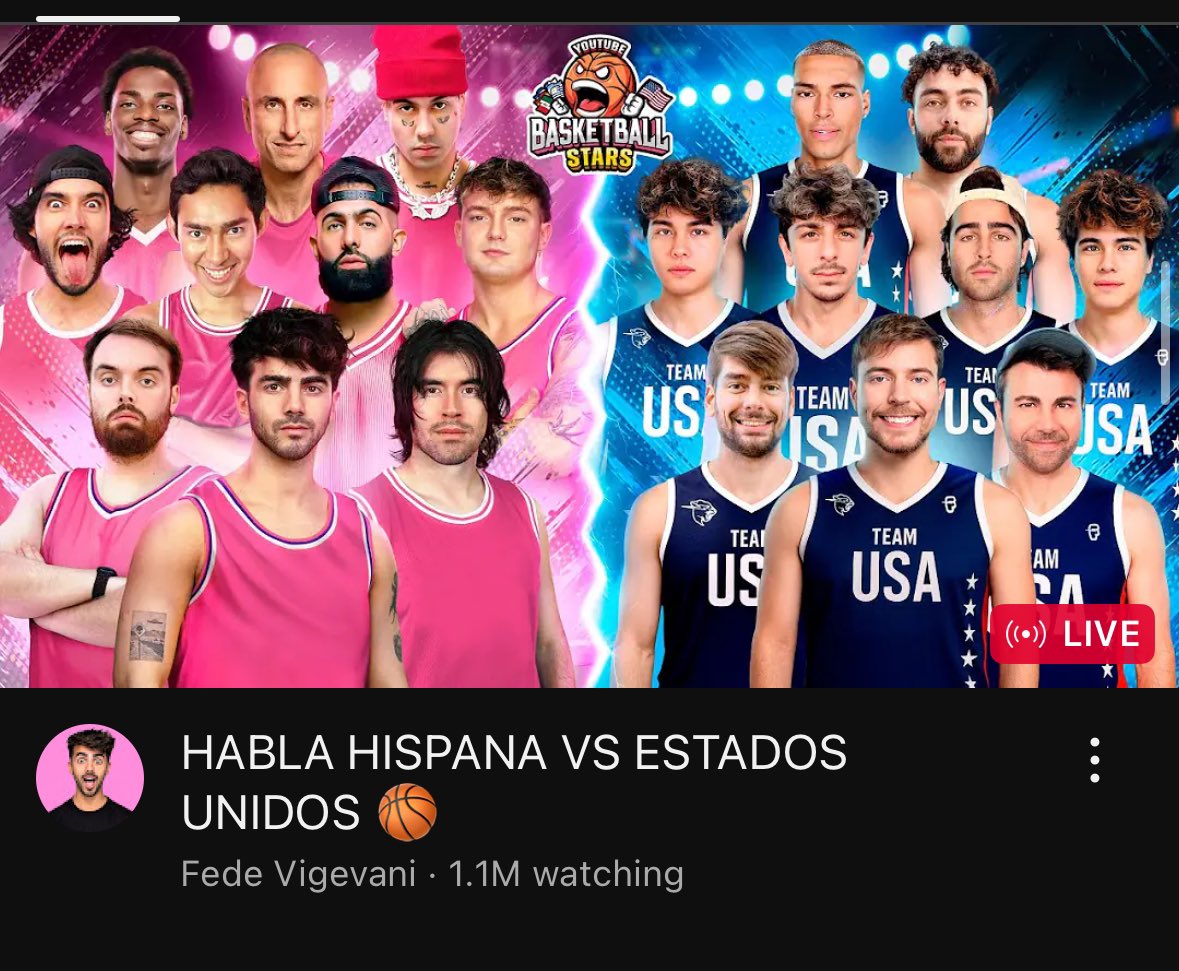 MrBeast's tweet image. Top English YouTubers vs Top Spanish YouTubers in basketball! Game starts in 10 minutes!