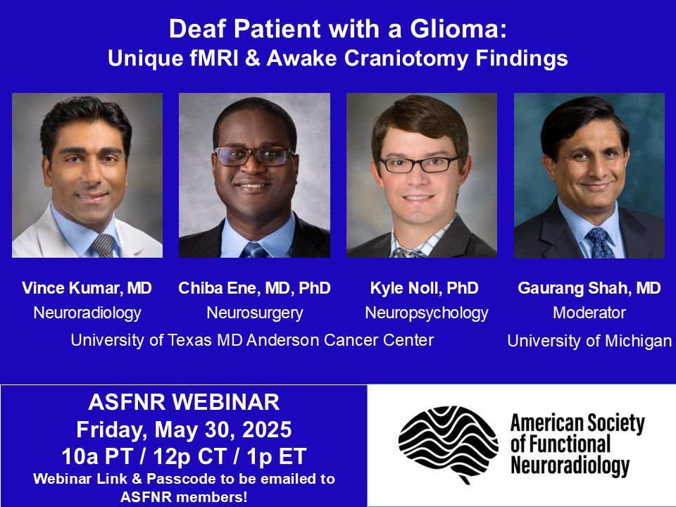 American Society of Functional Neuroradiology (@theasfnr) on Twitter photo Calling on all #neuro #Oncology enthusiasts, the <a href="/theASFNR/">American Society of Functional Neuroradiology</a> has a great multidisciplinary case based webinar exploring the unique aspects of #fMRI in #gliomas lead by <a href="/VinceKumarMD/">Vince Kumar, MD</a> and moderated by <a href="/GaurangShahMD/">Gaurang Shah, MD</a> on May 30th at 1pm ET/12pm CT/10am PT. Come check it out! #ASFNR25 Calling on all #neuro #Oncology enthusiasts, the <a href="/theASFNR/">American Society of Functional Neuroradiology</a> has a great multidisciplinary case based webinar exploring the unique aspects of #fMRI in #gliomas lead by <a href="/VinceKumarMD/">Vince Kumar, MD</a> and moderated by <a href="/GaurangShahMD/">Gaurang Shah, MD</a> on May 30th at 1pm ET/12pm CT/10am PT. Come check it out! #ASFNR25